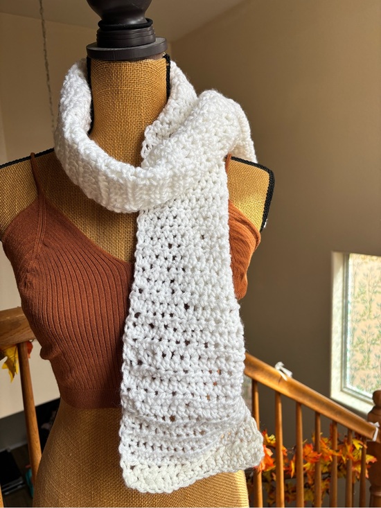 Accessories - Men’s or Women’s White Crochet Scarf Handmade Craft